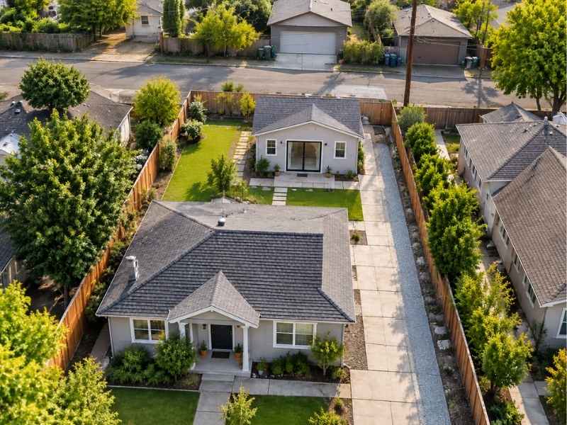 Residential property with backyard ADU and alley access considerations for a property survey cost review in Sacramento California.